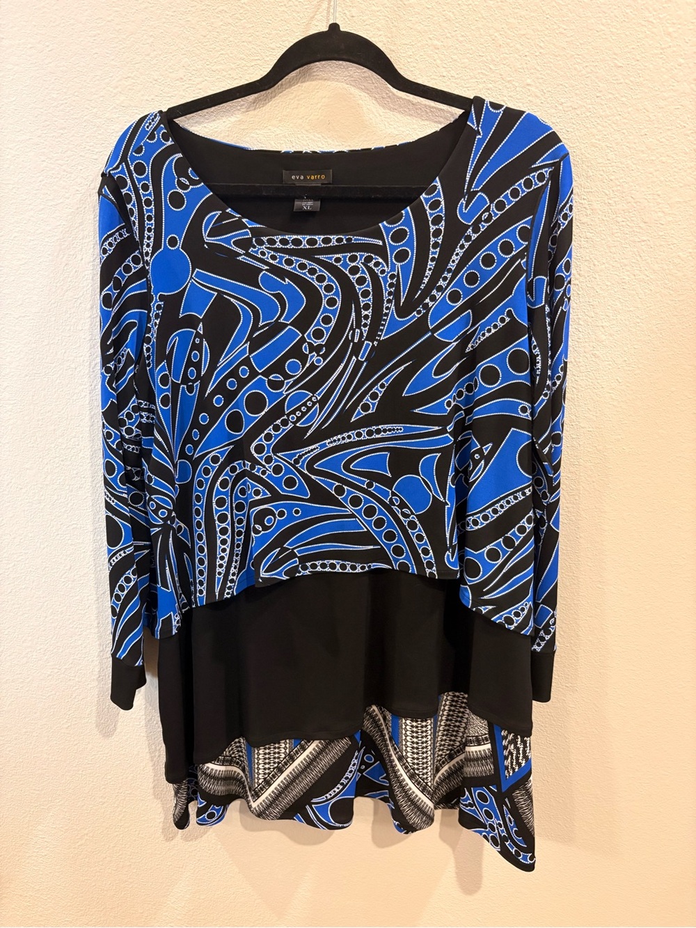 eva varro Blue and Black Printed Layered Tunic Top